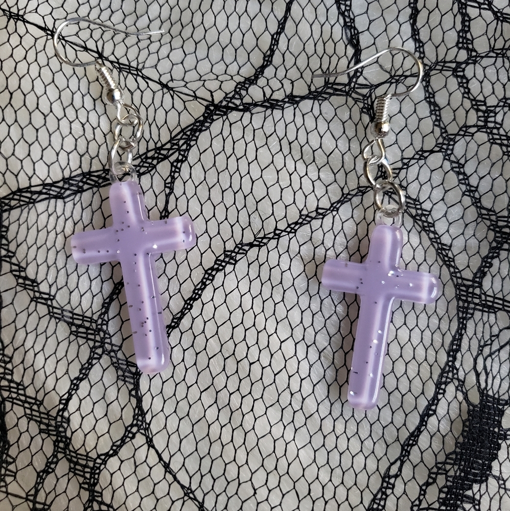 Purple Cross Earrings
